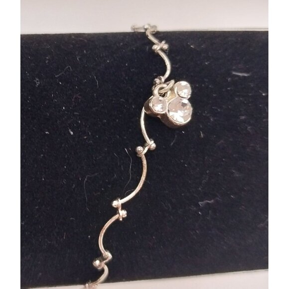 Disney Hidden Mickey Mouse Silver Tone Bracelet Rhinestone Charm 9" Delicate - Picture 3 of 6